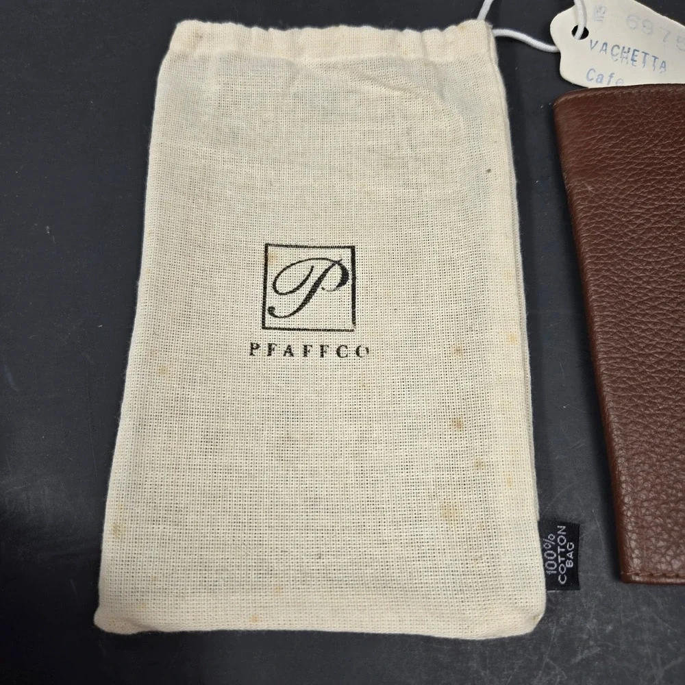 Vintage Pfaffco Vachetta Cafe Brown Pebbled Leather Bifold Wallet with Dust Bag